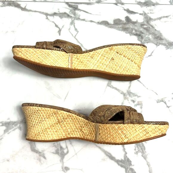 Stuart Weitzman Woven Straw Wedge Sandals with Metallic Details Size 8.5M - Picture 5 of 11